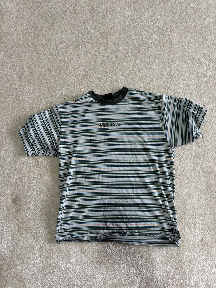 VANS Men’s M Striped Crew Neck Short Sleeve Cotton Knit T-Shirt Embroidered