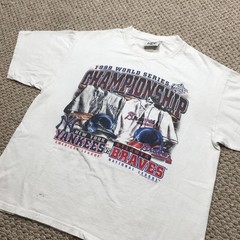 Vintage Yankees Braves 1999 World Series T-Shirt Mens XL Cropped White Lee 1990s