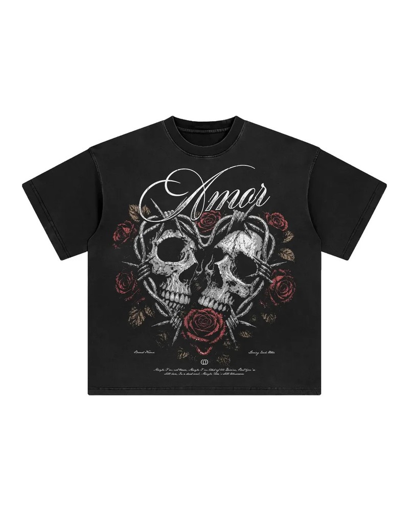 Gothic Skull Rose Graphic T Shirt Vintage Love Streetwear Tee Unisex