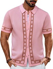 Men’s Vintage Knitted Polo Shirt 70s Style Contrast Color Short Sleeve Casual