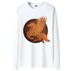New Fashion Horse Wing Rhinestone Diamond Long Sleeve Luxury Men Trend T-Shirt