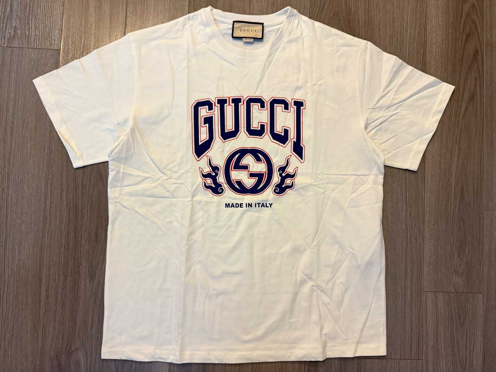 Gucci Cotton Jersey Printed Tee Shirt ivory sz L