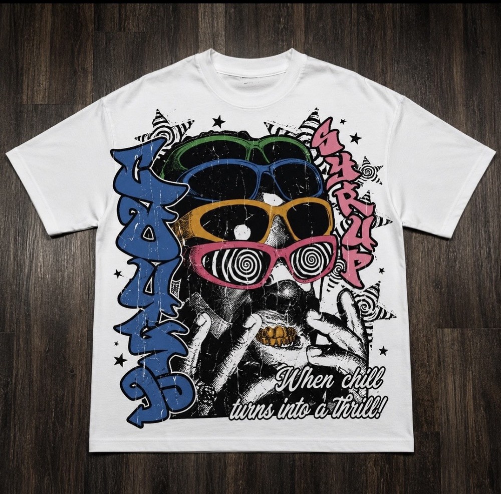 Starry Graphic T Shirt White Multicolor Sunglasses Y2K Streetwear Oversized Tee