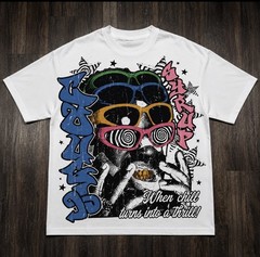 Starry Graphic T Shirt White Multicolor Sunglasses Y2K Streetwear Oversized Tee