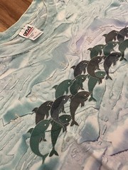Vintage 90’s Monterey Bay California Art Nature Dolphin Tie Dye Adult Size Large
