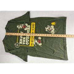 Disney Mickey Mouse Enjoy the Outdoors Camping Graphic T-Shirt Olive Green Small