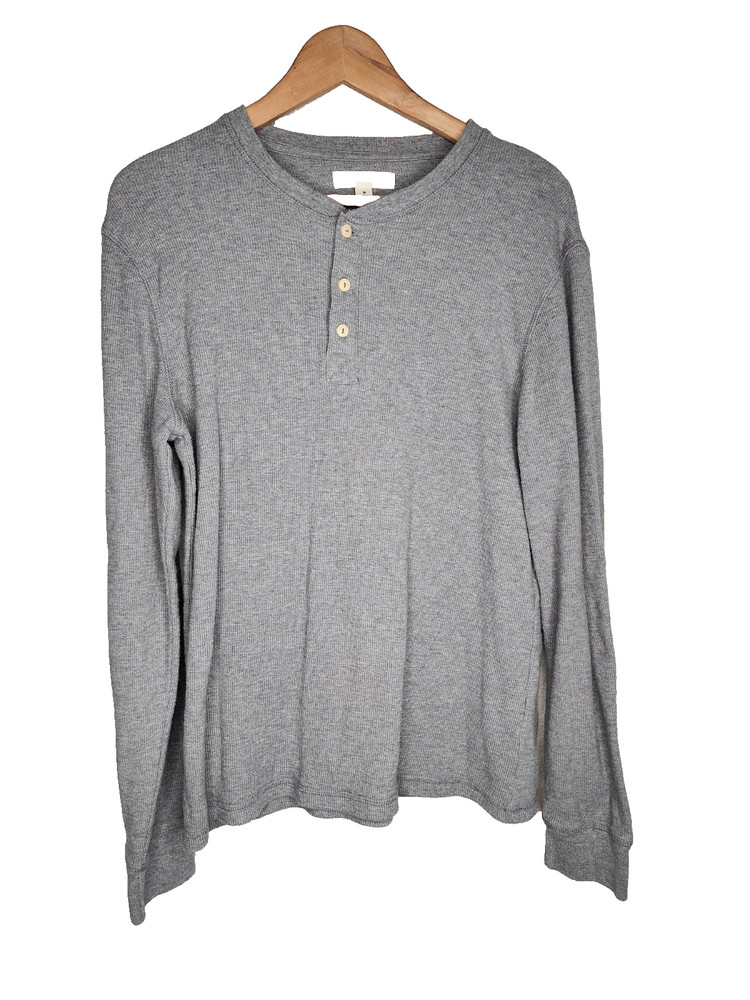 Goodthreads Long-Sleeve Waffle Henley Shirt in Gray Size M