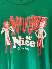RICK & MORTY Mens XL Naughty or Nice Adult Swim T-shirt Green Christmas Cartoon