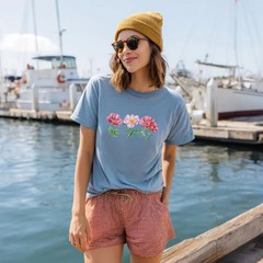 Watercolor Peony Trio Floral Comfort Tee Shirt Pink Womens Soft