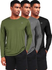 NELEUS Men’s Performance Long Sleeve Mesh T-Shirts, 3-Pack L, Black/Grey/Green