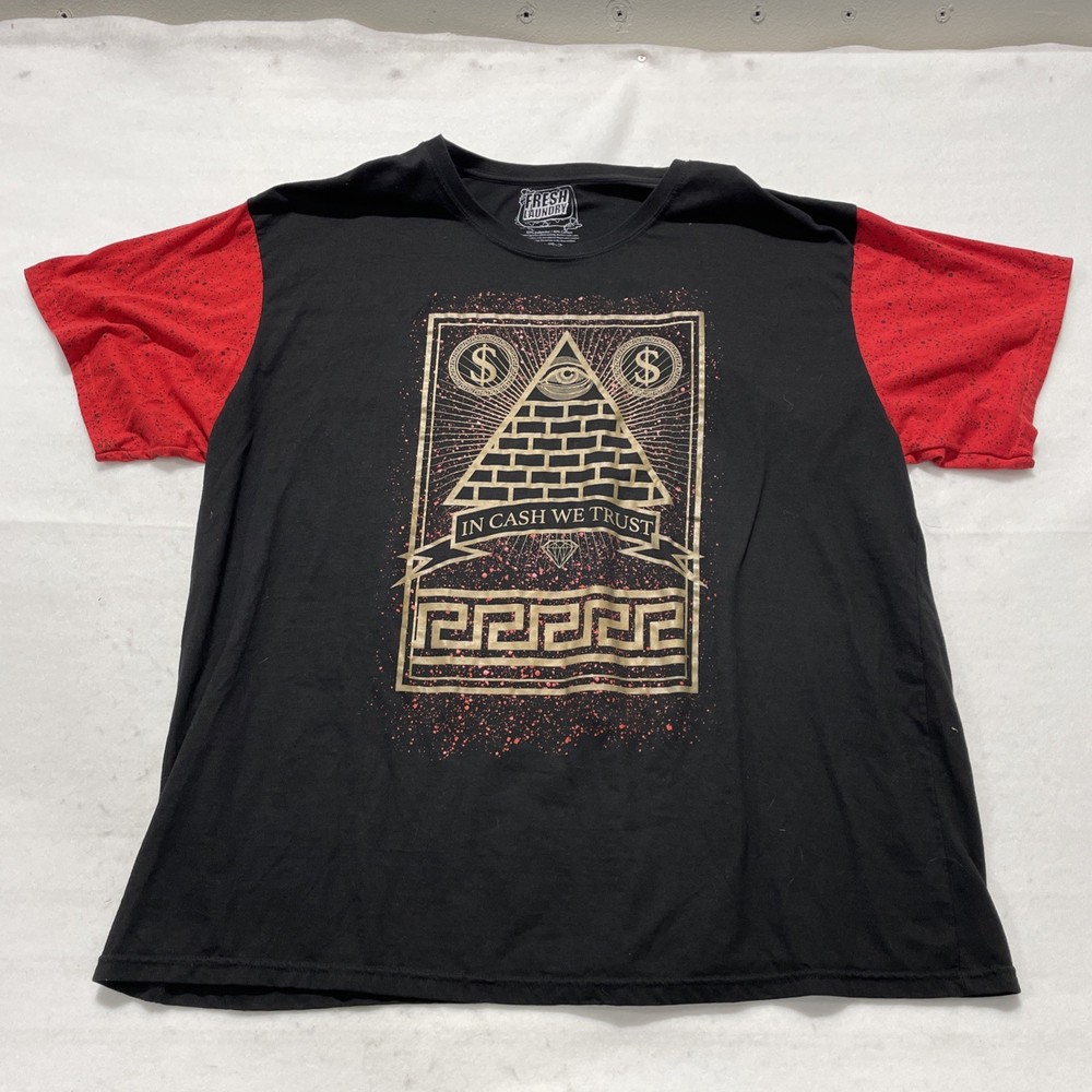 Fresh Laundry In Cash We Trust Shirt 4XL Black Red Colorblock Graphic Tee