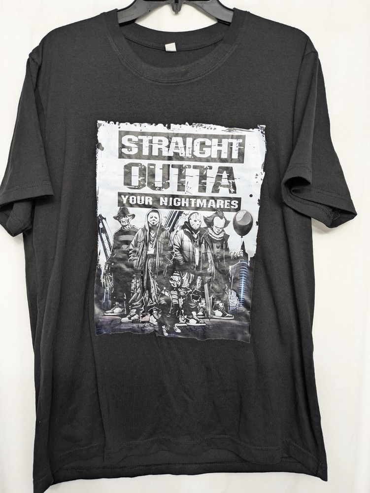 Straight Outta Your Nightmares Horror Movie Graphic Tee Black Large Halloween