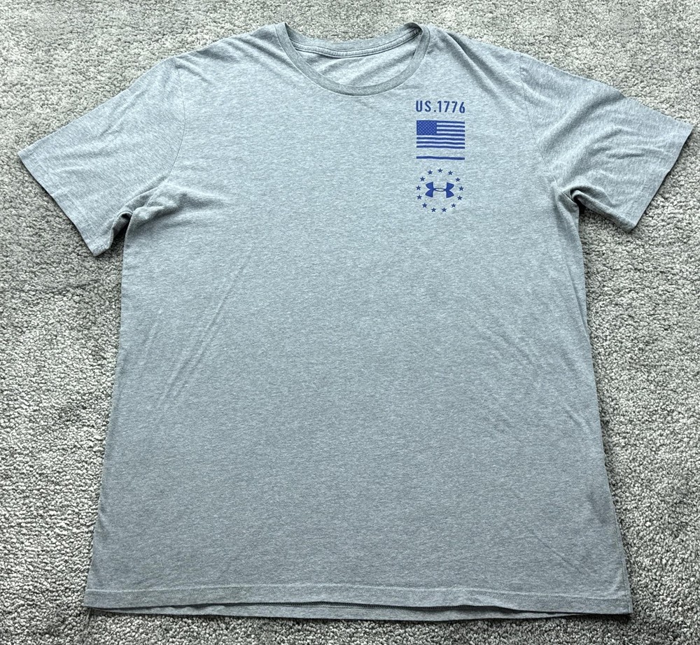Under Armour Shirt Mens XL Gray Freedom 1776 Flag UA Logo Short Sleeve Tagless
