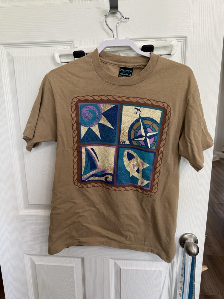 Vintage Blue Dolphin Nautical Graphic Tee Single Stitch 90s Beach Surf Medium SS