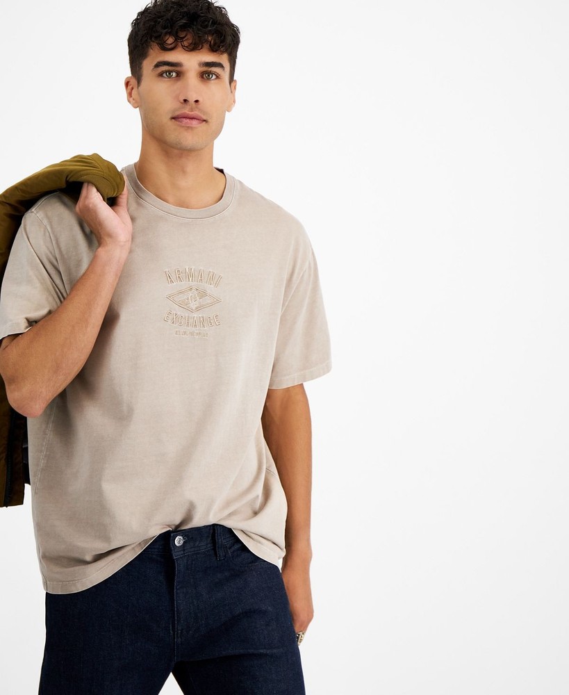 AX Armani Exchange Men’s Embroidered Outlined Logo T-Shirt Beige-Small