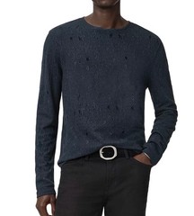 John Varvatos Collection Men’s Vera Distressed Jacquard Textured Crew Tee Navy