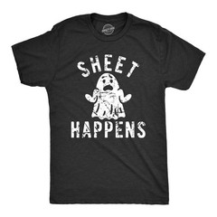 Mens Sheet Happens T Shirt Funny Halloween Ghost Costume Joke Tee for Guys