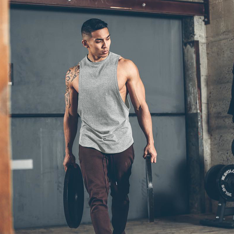Gym Men Sexy Tank tops fitness Longline Sleeveless vest Shirt Armhole Drop Hem