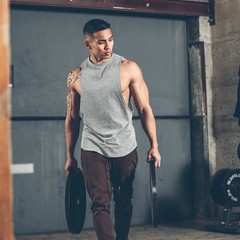 Gym Men Sexy Tank tops fitness Longline Sleeveless vest Shirt Armhole Drop Hem