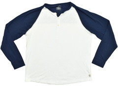 American Eagle Mens XXXL Waffle Knit Henley Raglan Sleeve Shirt Blue White 3XL