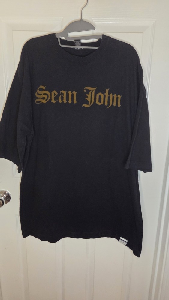 Sean John Shirt Mens 2XL Black Graphic Short Sleeve Cotton Crewneck Tee T-Shirt