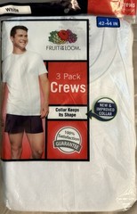 Vintage Fruit of The Loom Crew Neck White Cotton T-Shirt 3 Pack, size Large