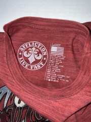 Affliction “Lake Insomnia”Large Graphic T-Shirt In A Red Ochre Crystal Wash .