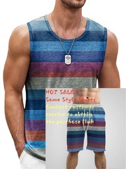 Men Retro Striped Tank Top Sleeveless 3D Print Loose Quick Dry Summer Vest