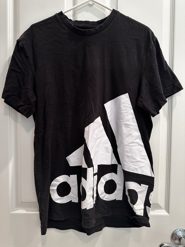 Adidas Men’s Essentials Giant Logo Tee Black with White Logo T-Shirt Medium
