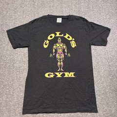 Vintage Gold’s Gym Graphic T-Shirt Men Medium Black Neon Pink Yellow Bodybuilder