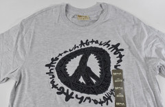 AGTAWH Men’s T-Shirt New M Gray Short Sleeve Crew Neck Graphic Peace Embroirery