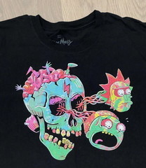 L XL Mens Adult Swim RICK and MORTY Black Tee Shirt Top Lot 2 UFO Skull Eyeballs