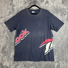 Reebok Shirt Mens L Blue Diagonal Graphic Logo Big Side Print Sport Tee