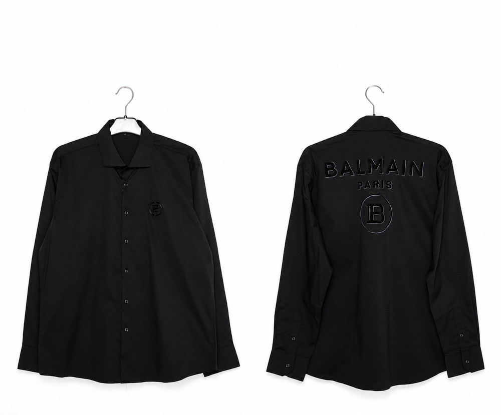 balmain black shirt with front logo and printed written on the back