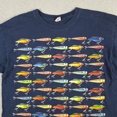 Vintage Fishing Lure Fisherman Art Tee Men’s Size XL Outdoor Retro Fish T Shirt
