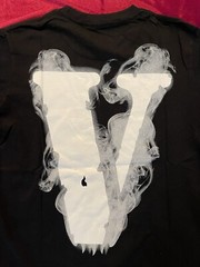 Black Round Neck V Lone T Shirt Angel Smoke White Print 100% Cotton Sz Small
