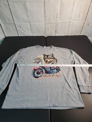 American Motorcycle Long Sleeve Gray Tshirt With Wolf Motorcycle Vintage Biker