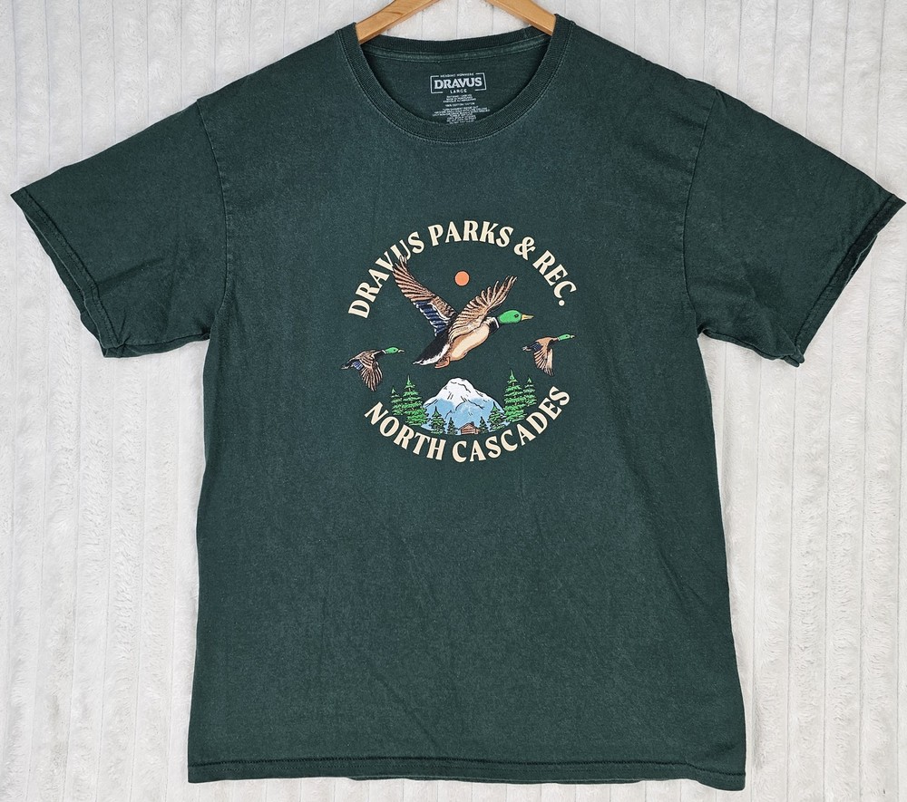 Dravus Shirt Mens Large Green North Cascades Parks Rec Duck Graphic Outdoors Tee