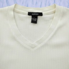 Alfani Mens L Off-White Ribbed V-Neck T-Shirt Short Sleeve Cotton