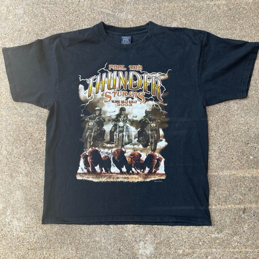 Choice Apparel Men’s L Black Sturgis Rally 2003 Graphic Cotton Crew Neck T-Shirt