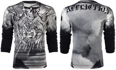 $78 AFFLICTION Black PUPPET MASTER Skull Long Sleeve Slim Fit Y2K T-shirt NWT