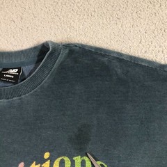 new balance corduroy T shirt mens L teal blue transitions its ok
