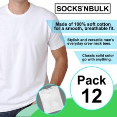 SOCKS’NBULK 12 Pack Bulk Mens Cotton Crew Neck Short Sleeve T-Shirts Mix Colors