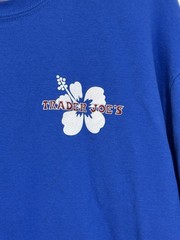 Trader Joes Shirt Blue Hibiscus Flower Employee Work Uniform Long Sleeve XL