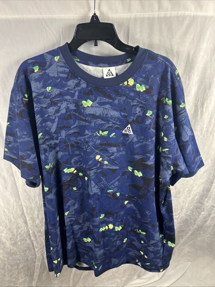 Nike ACG Shirt Mens Large Blue Dri-FIT Leafcutter Graphic Loose Fit HJ0794-410