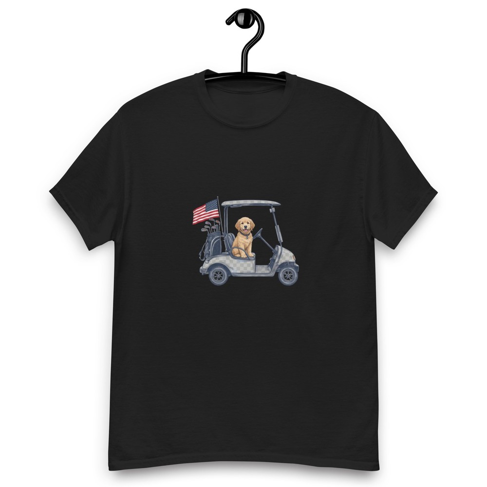 Maglietta da golf Golden Doodle abbigliamento con bandiera americana
