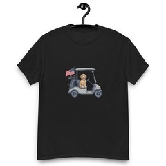Maglietta da golf Golden Doodle abbigliamento con bandiera americana