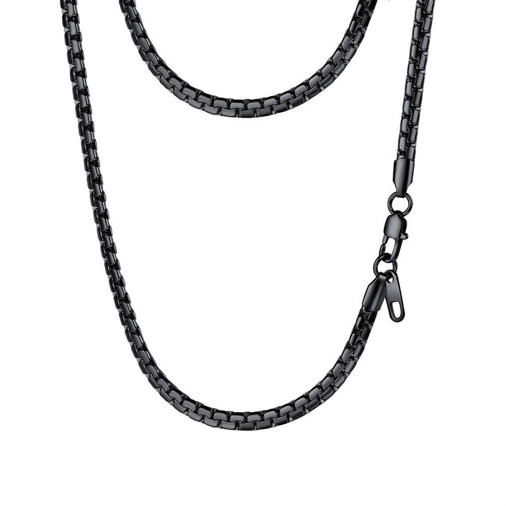 Stylish Stainless Steel Flat Box Link Chain Necklace for Men, Silver/Gold/Bla…