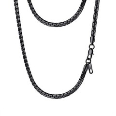 Stylish Stainless Steel Flat Box Link Chain Necklace for Men, Silver/Gold/Bla…