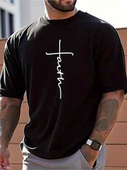 100% Cotton Men’s Faith Cross Print Short Sleeve T-Shirt | Breathable Loose Fit